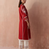 Red Alora Collection Kurta With Embroidery And Lace Detailing