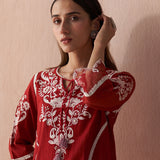 Red Alora Collection Kurta With Embroidery And Lace Detailing