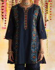 Blue Kurta Set With Multi-Colour Embroidery