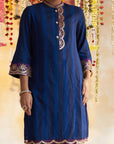 Blue Solid Kurta Set With Embroidery