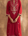 Red Kurta Set With Delicate Embroidery