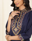 Navy Blue Embroidered Party Wear Kurta Set with Mirror Work