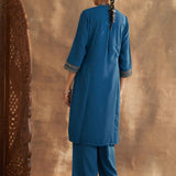 D.Teal Kurta Set With Intricate Embroidery & Front Slit - Lakshita
