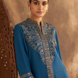 D.Teal Kurta Set With Intricate Embroidery & Front Slit - Lakshita