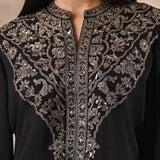 Black Kurta Set With Intricate Embroidery & Front Slit - Lakshita