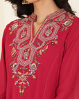 Red Kurta Set with Floral Embroidery and Zari Work