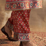 Wine Printed Kurta Set With Delicate Embroidery - Lakshita