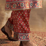 Wine Printed Kurta Set With Delicate Embroidery - Lakshita