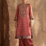 Wine Printed Kurta Set With Delicate Embroidery - Lakshita