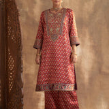 Wine Printed Kurta Set With Delicate Embroidery - Lakshita