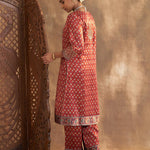 Wine Printed Kurta Set With Delicate Embroidery - Lakshita
