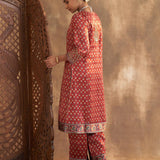 Wine Printed Kurta Set With Delicate Embroidery - Lakshita