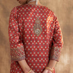 Wine Printed Kurta Set With Delicate Embroidery - Lakshita