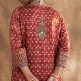 Wine Printed Kurta Set With Delicate Embroidery - Lakshita