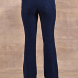 Navy Blue Flared Fit Denim Washed Pant - Lakshita