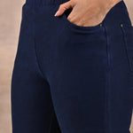 Navy Blue Flared Fit Denim Washed Pant - Lakshita