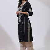 Black Phool Collection Kurta with Rice Stitch Embroidery