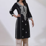 Black Phool Collection Kurta with Rice Stitch Embroidery