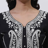 Black Phool Collection Kurta with Rice Stitch Embroidery