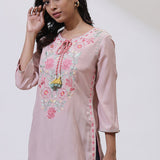 Peach Phool Collection Kurti With Multi-Colour Embroidery