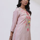 Peach Phool Collection Kurti With Multi-Colour Embroidery
