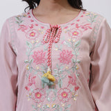 Peach Phool Collection Kurti With Multi-Colour Embroidery