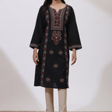 Charcoal Black Embroidered Nargis Kurta Set with Black Palazzo