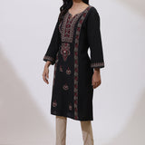 Charcoal Black Embroidered Nargis Kurta Set with Black Palazzo