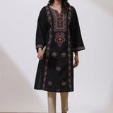 Charcoal Black Embroidered Nargis Kurta Set with Black Palazzo
