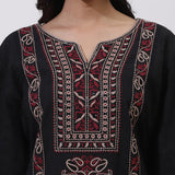 Charcoal Black Embroidered Nargis Kurta Set with Black Palazzo