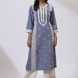 Chambray Blue Embroidered Nargis Kurta