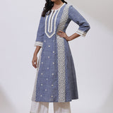 Chambray Blue Embroidered Nargis Kurta