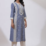 Chambray Blue Embroidered Nargis Kurta