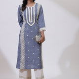 Chambray Blue Embroidered Nargis Kurta