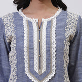 Chambray Blue Embroidered Nargis Kurta