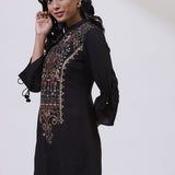 Charcoal Black Embroidered Nargis Kurti