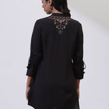 Charcoal Black Embroidered Nargis Kurti