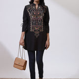 Charcoal Black Embroidered Nargis Kurti
