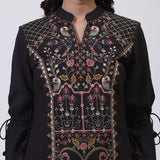 Charcoal Black Embroidered Nargis Kurti