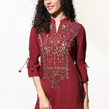 Burgundy Embroidered Nargis Kurti