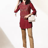 Burgundy Embroidered Nargis Kurti