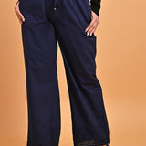 Embroidered Navy Blue Palazzo with Drawstring - Lakshita