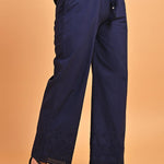 Embroidered Navy Blue Palazzo with Drawstring - Lakshita
