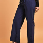 Embroidered Navy Blue Palazzo with Drawstring - Lakshita