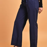 Embroidered Navy Blue Palazzo with Drawstring - Lakshita