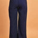 Embroidered Navy Blue Palazzo with Drawstring - Lakshita