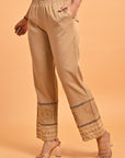 Golden Elastic Pant with Lace and Embroidery Detail - Lakshita