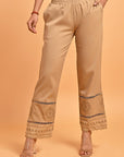 Golden Elastic Pant with Lace and Embroidery Detail - Lakshita