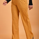 Mustard Flared Paneled Pant with Pleated Fabric Embellishment - Lakshita