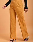 Mustard Flared Paneled Pant with Pleated Fabric Embellishment - Lakshita